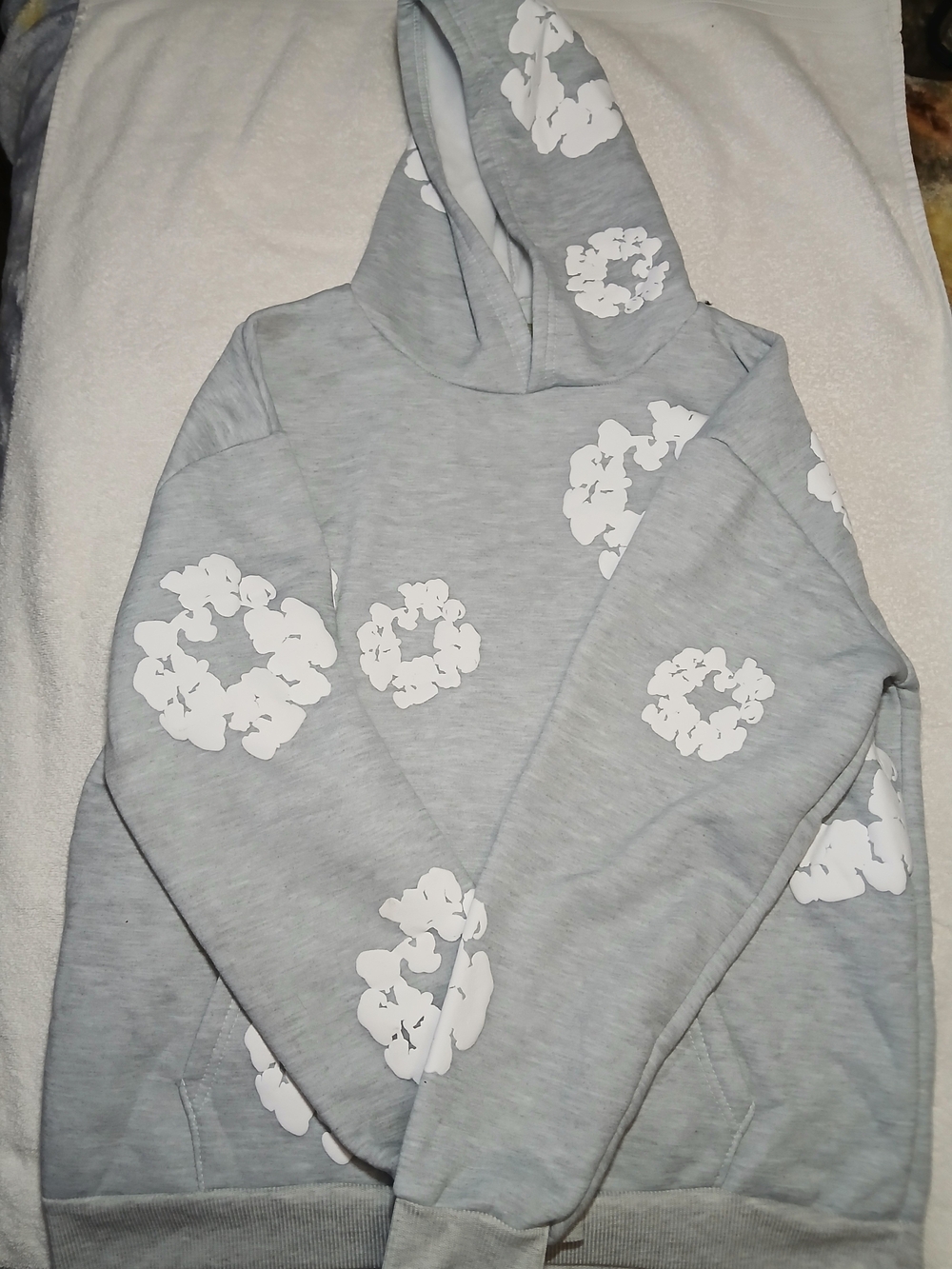 Denim Tears cotton wreath hoodie in grey.